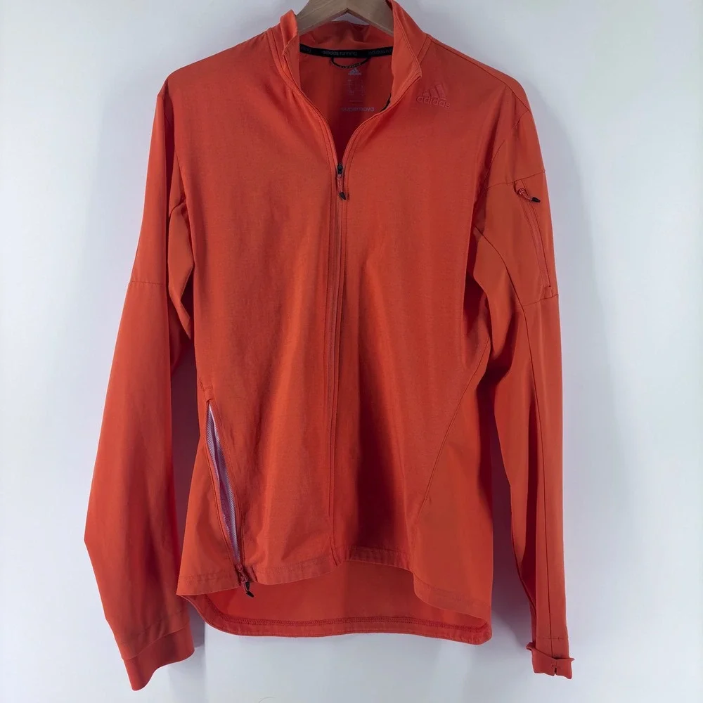 Adidas Supernova Running Jacket Mens Small Orange Full Zip Thumbholes Athletic